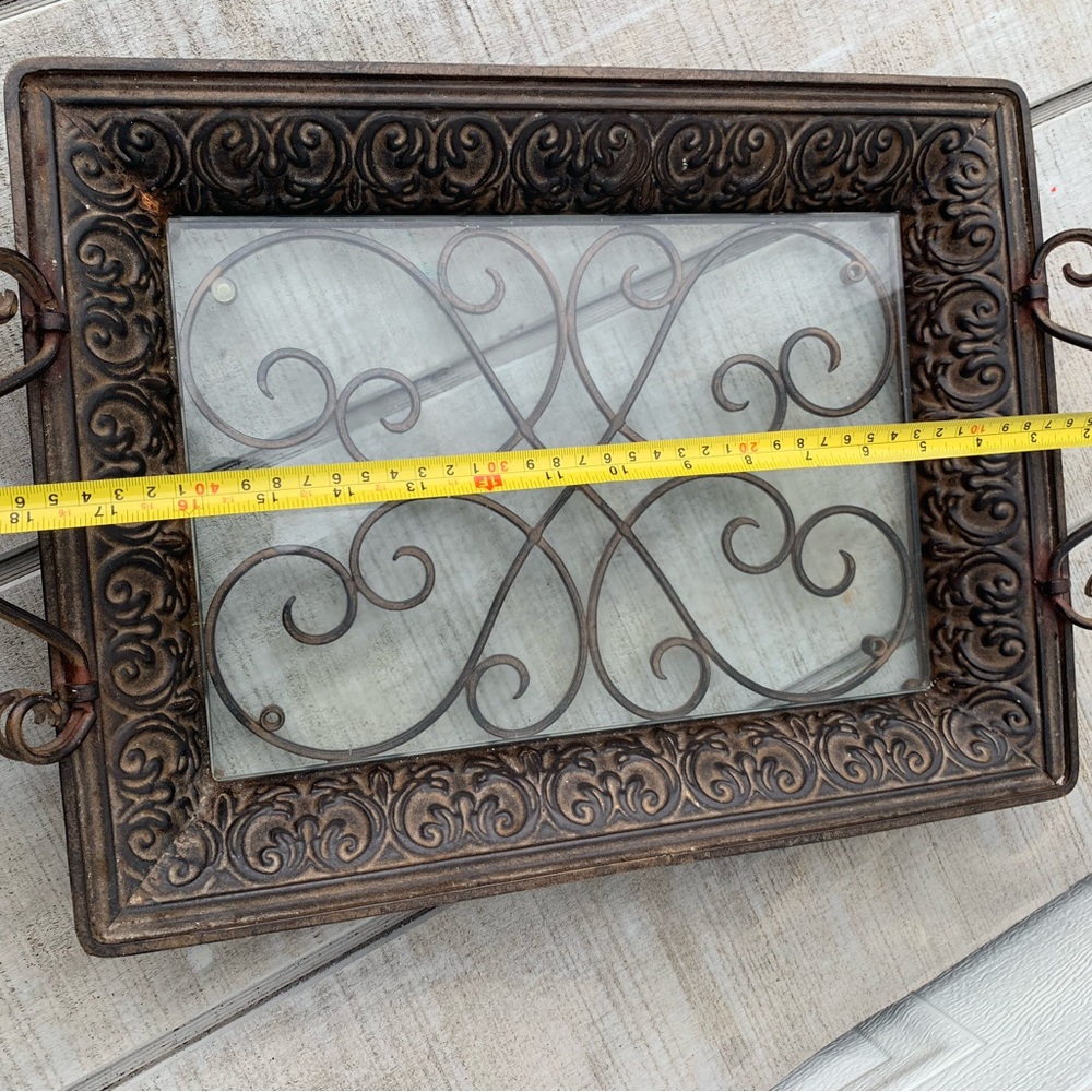 Southern Living at Home Napa Tray w/ Glass Insert Scroll Metal Serving Tray - Picture 10 of 16